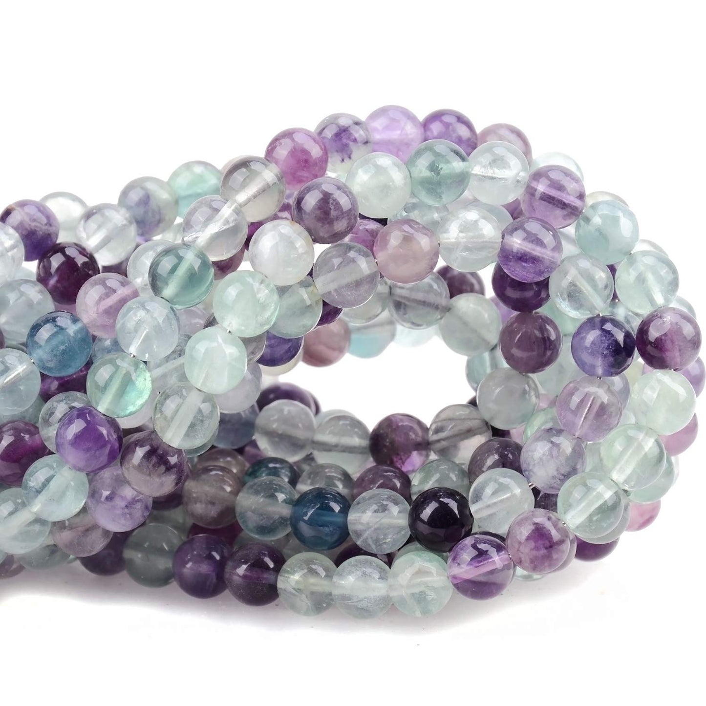 100Pcs Natural Crystal Beads Stone Gemstone Round Loose Energy Healing Beads with Free Crystal Stretch Cord for Jewelry Making (Flourite, 8MM)