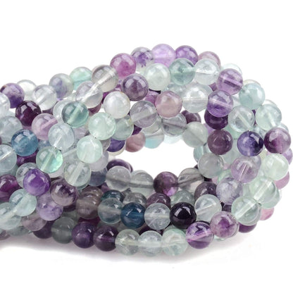 80Pcs Natural Crystal Beads Stone Gemstone Round Loose Energy Healing Beads with Free Crystal Stretch Cord for Jewelry Making (Flourite, 10mm)