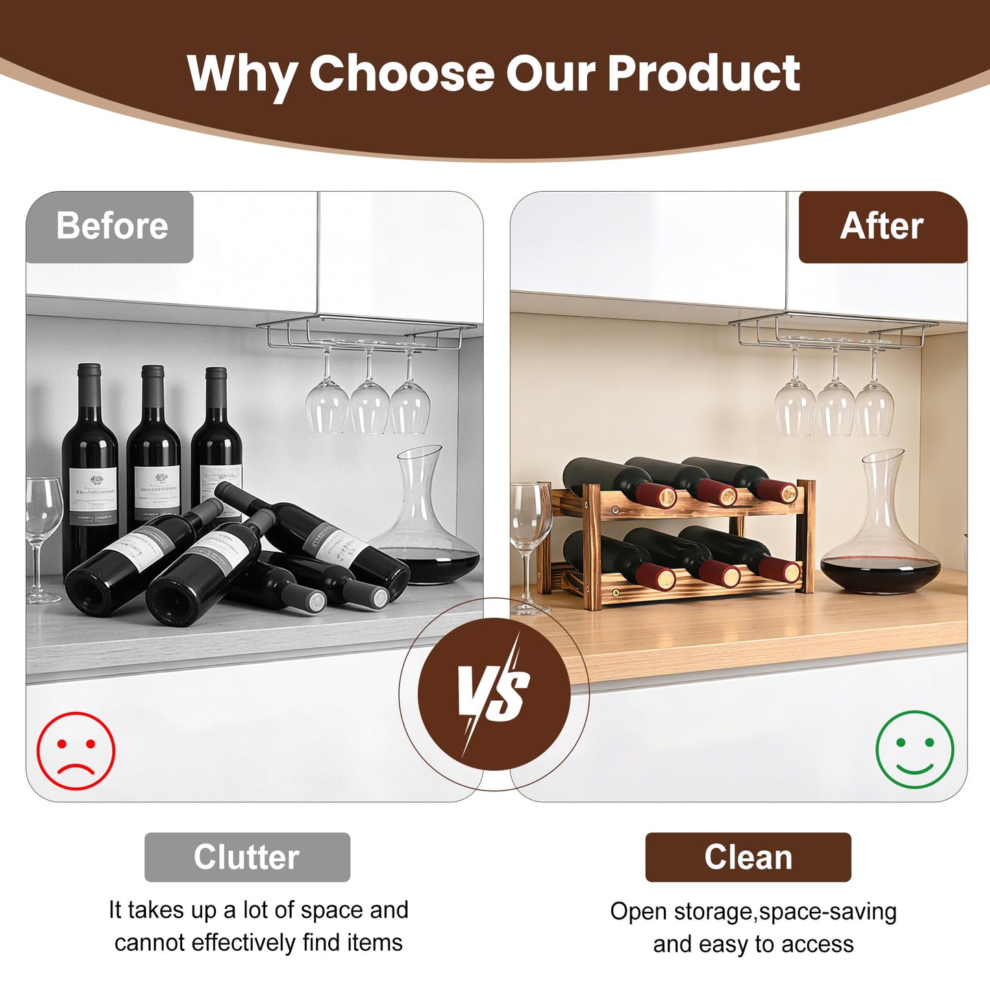 6-Bottle Wooden Wine Rack – 2-Tier Tabletop Countertop Space-Saving Wine Holder with Screwdriver Included, Easy Assembly Wine Storage Shelf for Kitchen, Bar, Pantry & Home Decor