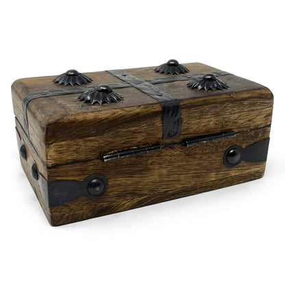 Nautical Cove Treasure Chest Wooden Box with Antique Iron Lock and Skeleton Key (X-Small 5 x 3 x 2) - Storage and Decor – Pirate Wooden Treasure Chest, Decorative Box with Hinged Lid,