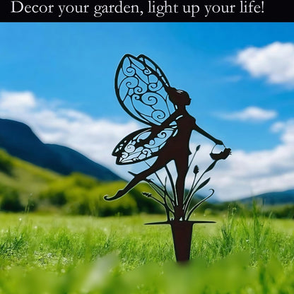 AJHXZMFC Decorative Garden Stakes， Fairy Garden Stakes, Butterfly Fairy Stakes for Weather Resistant Black Metal Outdoor Decorative Art for Women Gift (Matte Black, 6P-A)