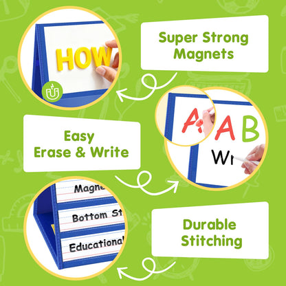 EAMAY Magnetic Desktop Tabletop Stands Pocket Chart Foldable Small Dry Erase Board Classroom Tool for Kids Education (12W*15L, Magnetic)