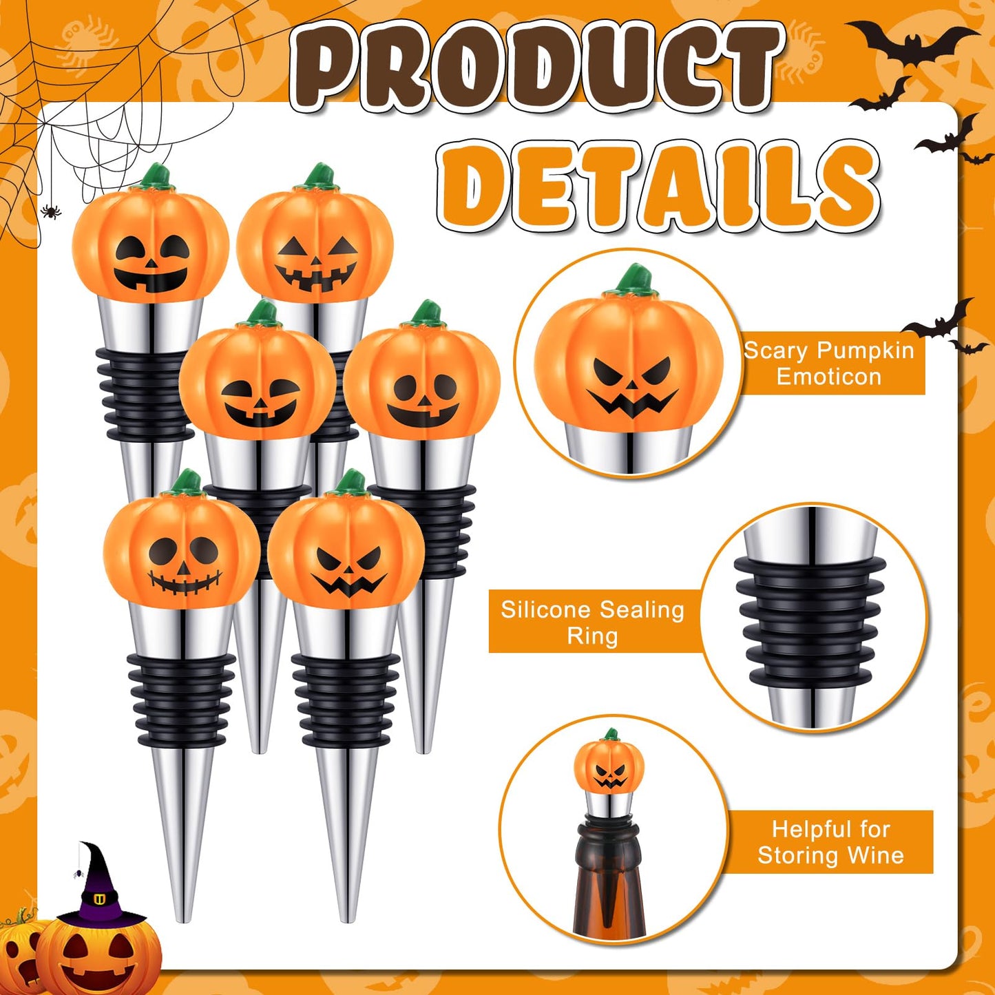 Blosssound 24 Pcs Halloween Wine Stopper Party Favors for Adults Bulk Glow in Dark Pumpkin Wine Corks Halloween Goodie Bags Stuffers Wine Accessories Gift for Host