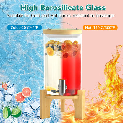 VOVUVK 1 Gallon Glass Drink Dispenser For Parties, Beverage Dispenser With Bamboo Wood Stand And Stainless Steel Spigot, Countertop Water Dispenser, Lemonade Dispenser For Wedding, Picnic (1PACK)