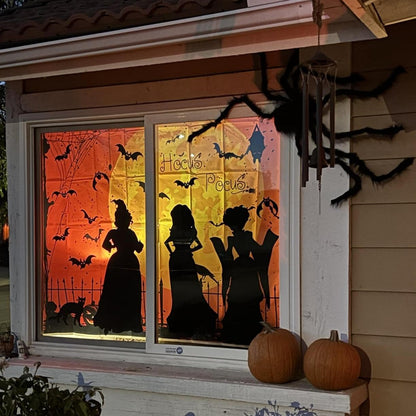 Halloween Window Clings Decoration - 35" Large Double Sided Hocus-Pocus Decor Halloween Witch Silhouette with Black Cat Bat, Spooky Scary Window Decals Stickers Home Decor for Glass Mirror, 3 Sheets