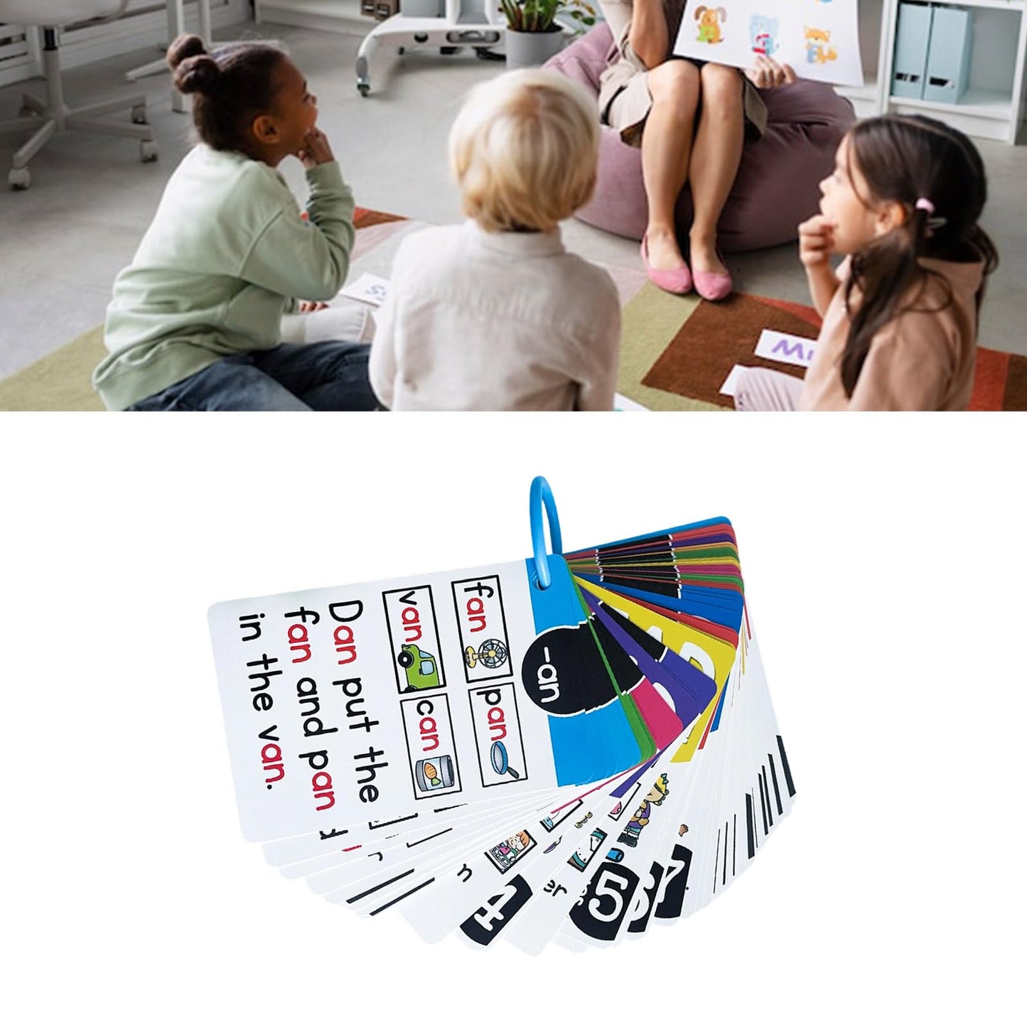 Phonics Flashcards for Early Learning with Pictures & Words, Vocabulary Building Cards Preschool Educational Tool Educational Flashcards