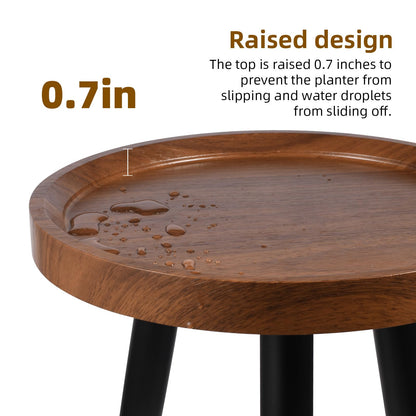 KGPLOME Indoor Plant Stand,Wood Mid Century Plant Table in Walnut Finish,Tall Plant Stand for Flower Pot,Modern Round Small Side End Table with Raised Design (Walnut, 12"x10.8")