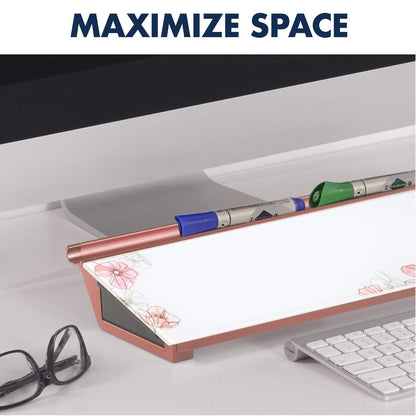 Quartet Glass Dry Erase White Board 18"W x 6"H, Compact Desktop Whiteboard with Storage Drawer, Floral (GDP186P)