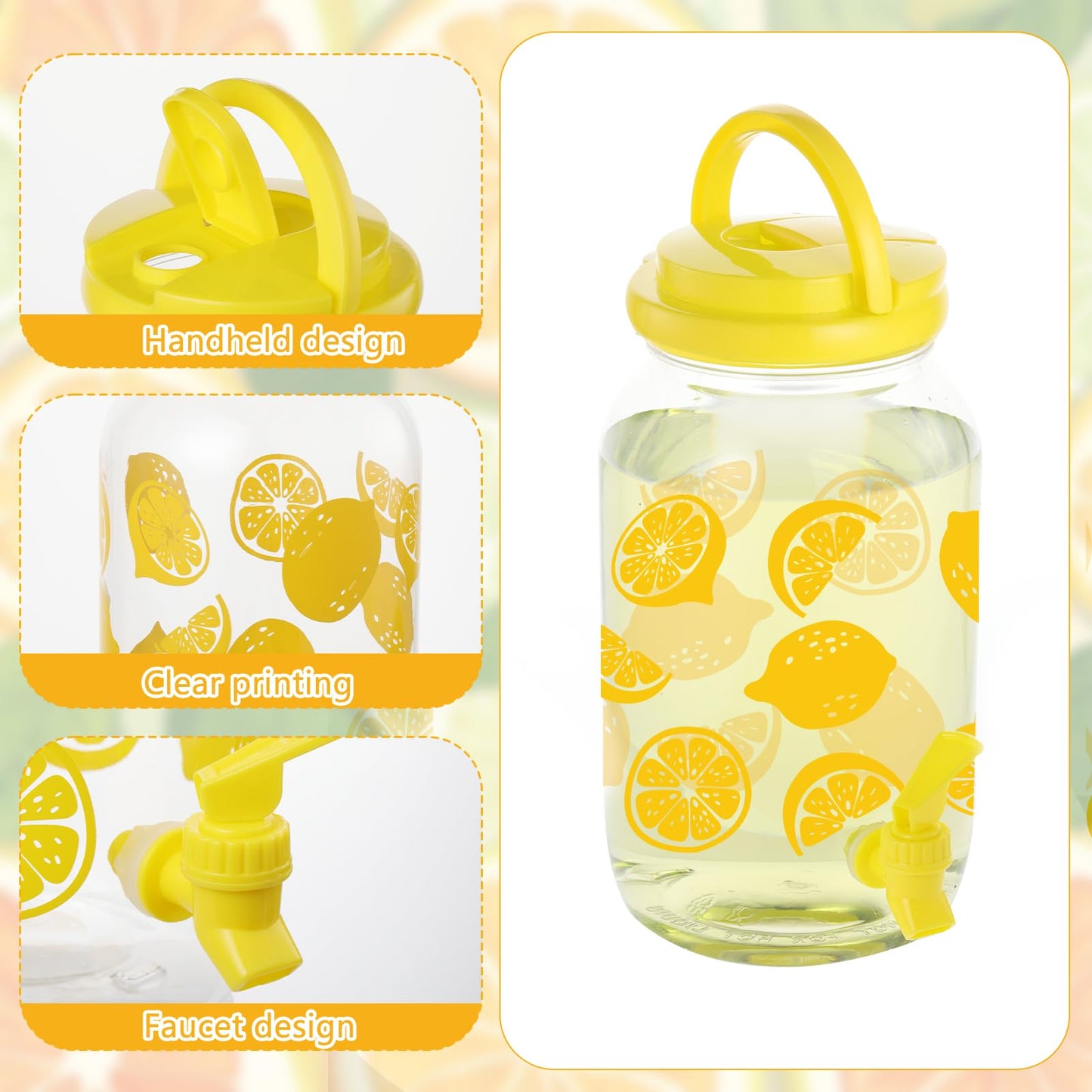 Lemon Plastic Drink Dispenser and 50 Pcs Lemon Paper Party Cups 1 Gallon Iced Beverage Dispenser Tea Jar with Spigot and Carrying Lid Clear Dispenser for Lemonade Stand Lemon Juice Tea Beer