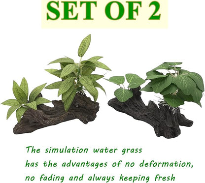 M2cbridge Artificial Fish Tank Plants Silk Aquarium Plastic Plant Aquatic Water Grass Foreground Decor(2PCS Big Green)