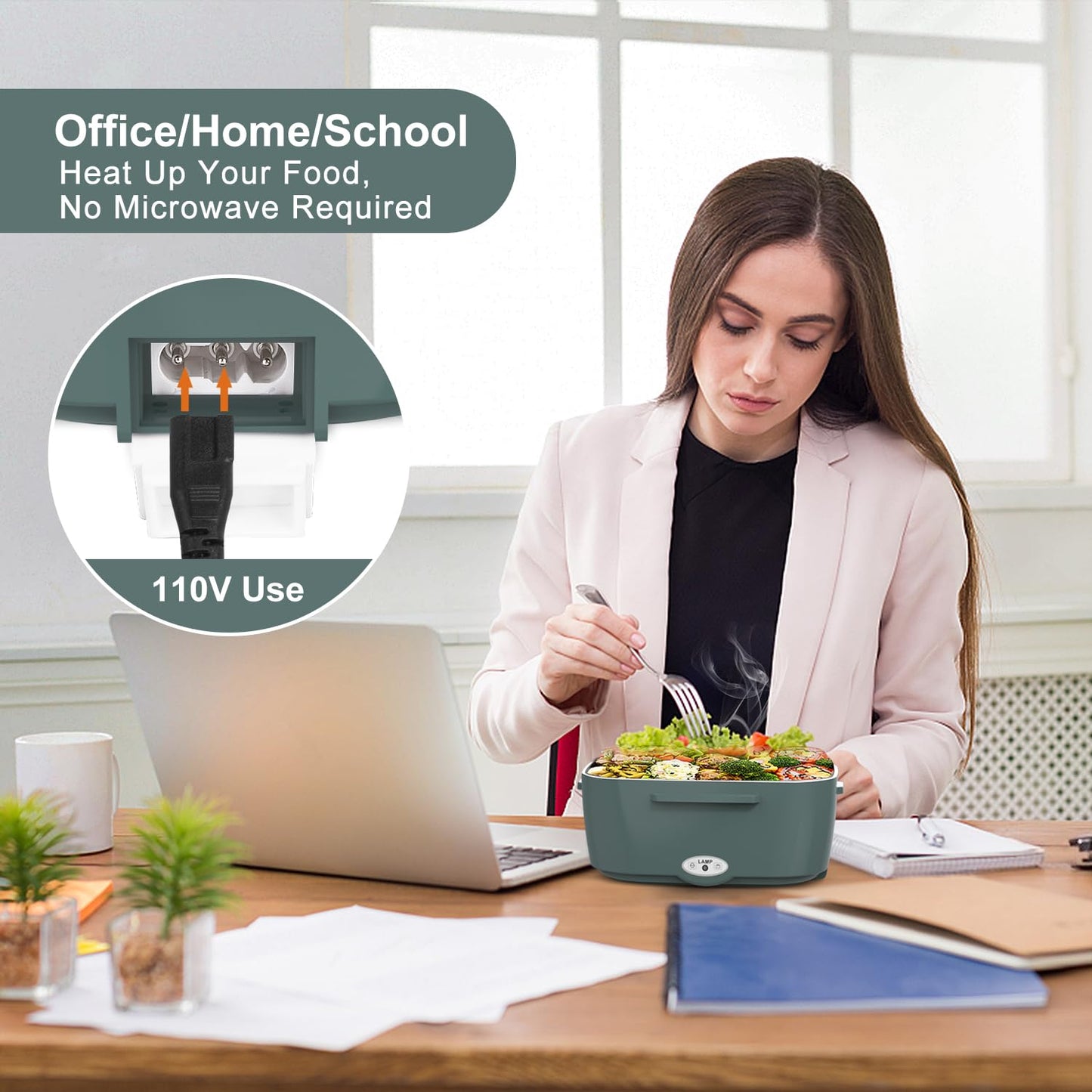 Electric Lunch Box Food Heater, 3 in 1 Ultra Quick Heated Lunch Boxes for Adults, 12V/24V/110V Portable Food Warmer for Car/Truck/Office With Fork Spoon and Insulated Carry Bag
