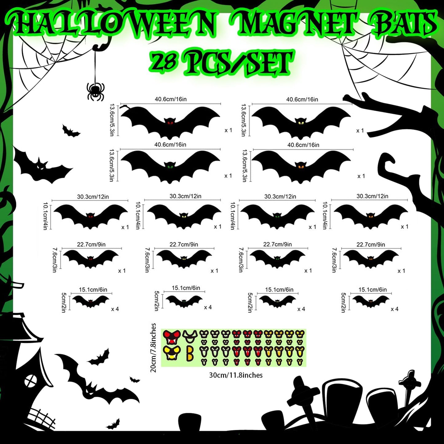 28 Pcs Halloween Garage Door Decoration Glow in The Dark Scary Bat Magnets Garage Door Magnets Luminous Bat for Halloween Garage Door Car Refrigerator Party Supplies