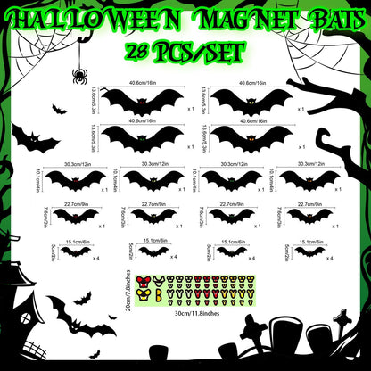 28 Pcs Halloween Garage Door Decoration Glow in The Dark Scary Bat Magnets Garage Door Magnets Luminous Bat for Halloween Garage Door Car Refrigerator Party Supplies