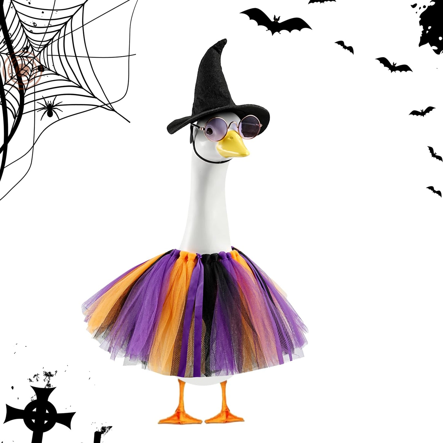 JIUENAGCN Halloween Witch Goose Outfit for 17/23 Inch Porch Geese, Waterproof Lawn Goose Costume for Outdoor Fall Decor, Garden Patio Statue Clothing for Cement Plastic Geese