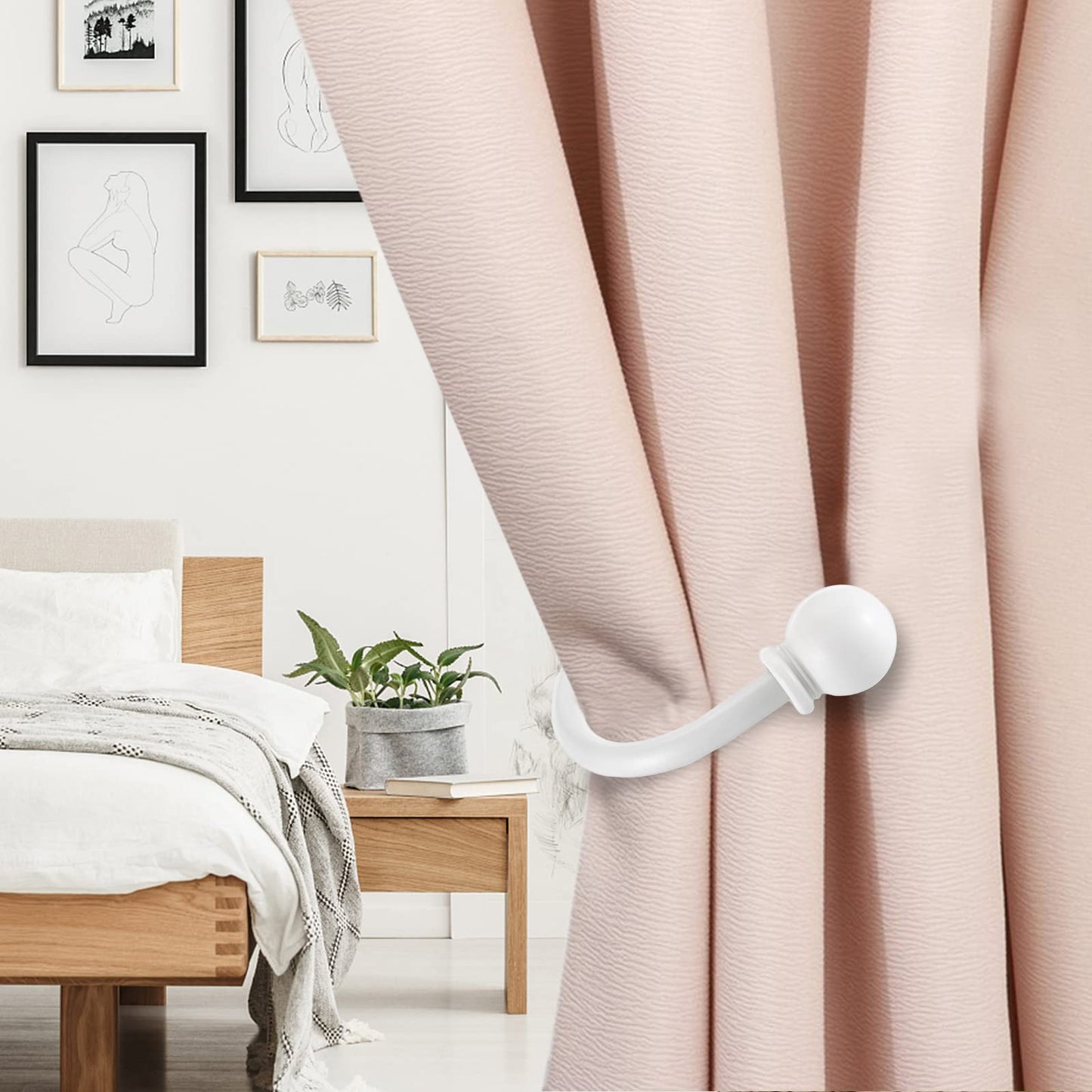 Sumnacon Set of 4 Decorative Curtain Holdbacks, Wall Mounted Aluminum Alloy Window Drapery Tiebacks for Bedroom, Livingroom Office Come with Screws, White