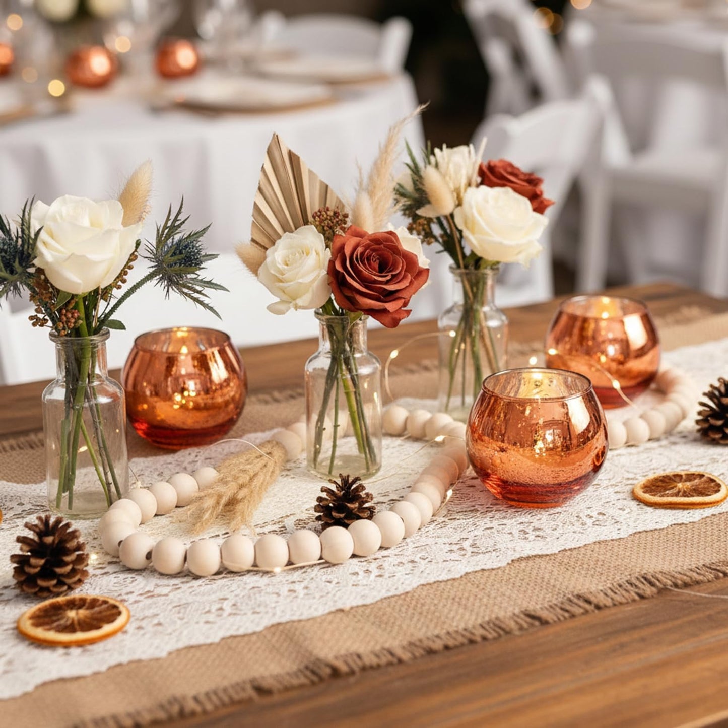 LAMORGIFT 24 Pcs Burnt Orange Candle Holders- Mercury Glass Candle Holders for or Boho Wedding Centerpieces, Bridal Shower, Party Table Decor, Fall and Holiday Home Decoration