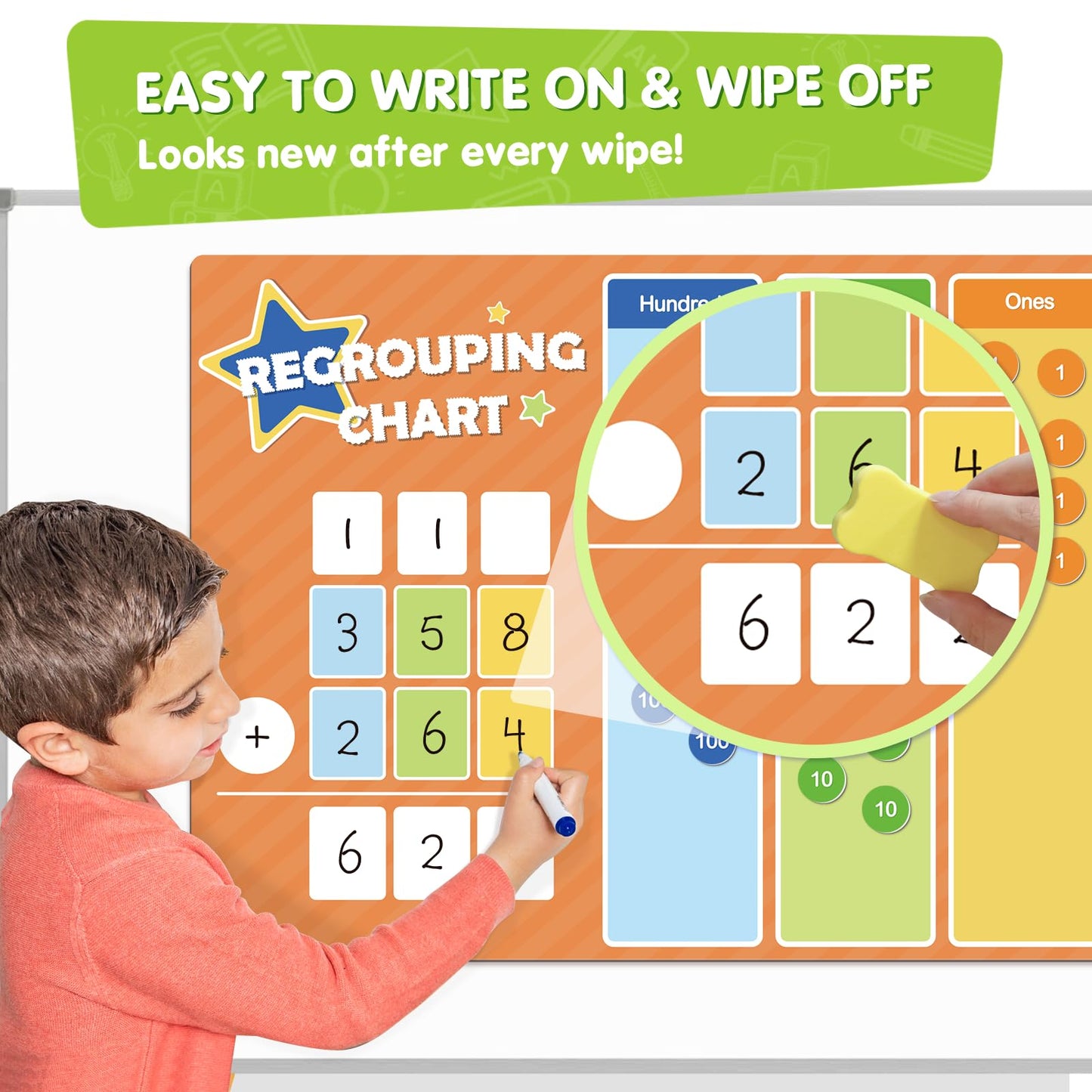 EAMAY Regrouping Base Ten Place Value Manipulatives, Addition and Subtraction Math Manipulatives for 1st 2nd 3rd Grade Classroom Must Haves! Kit with Magnetic Dry Erase Board and Magnetic Chips.