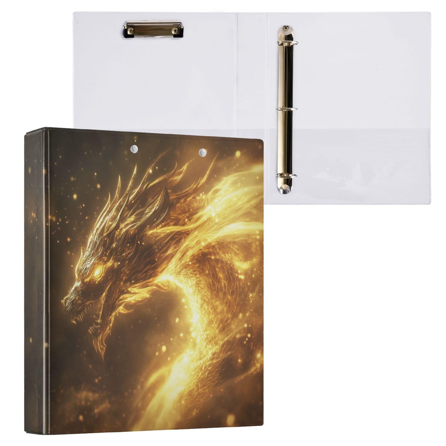 Dinosaur Round Ring Binders 1.5 Evil Gold Legend Dragon 3 Ring Clipboard Binder for Office School Work Supplies File Folder 200 Sheet Capacity Easy Open