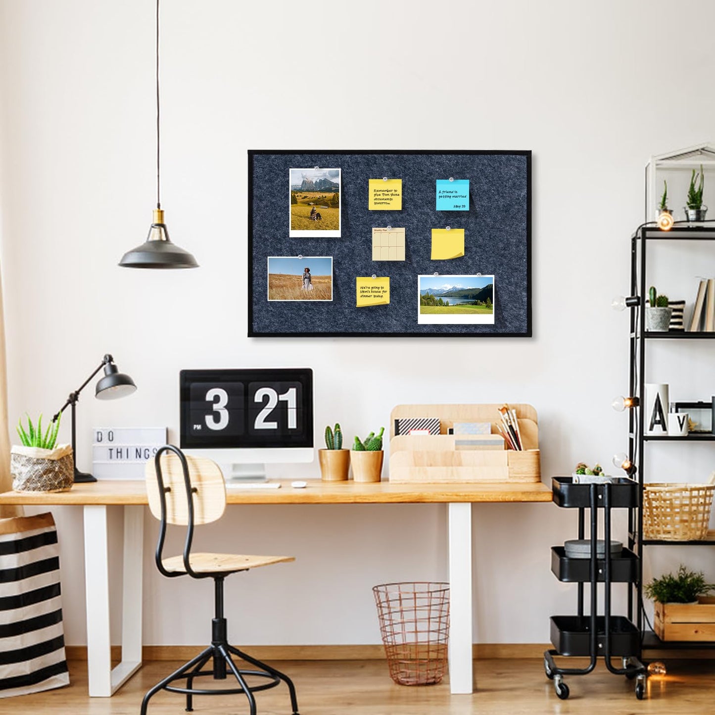 Felt Bulletin Board 23.6 x 15.7 Inch – Black Frame, Corkboard Alternative for Vision Board, Wall-Mounted Notice Board with 20 Push Pins, Home, Office & Classroom Organization – Dark Grey