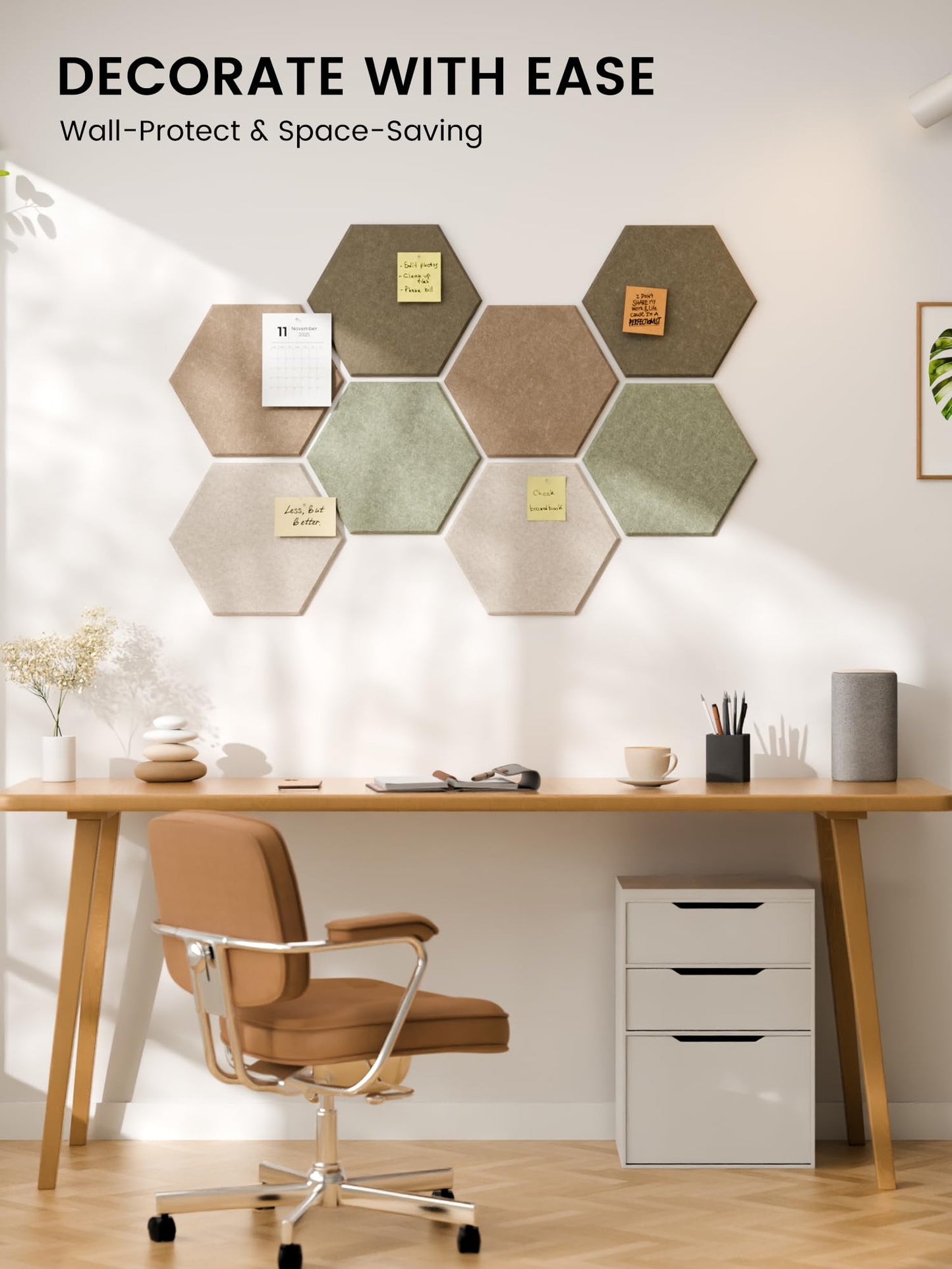 Fluxynara Hexagon Cork Board Alternative for Walls Decor-8-Pack Felt Bulletin Board Tiles,with 30 Pushpins,50 Adhesive Tabs for Office,Classrooms & Home Pin Board Felt Board-Linen Dusk