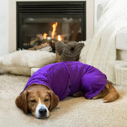 Geyecete Dog Drying Coat - Fast Drying Dog Bathrobe Towel - Microfibre Super Absorbent Pet Cat Bath Robe, Luxuriously Soft Purple L