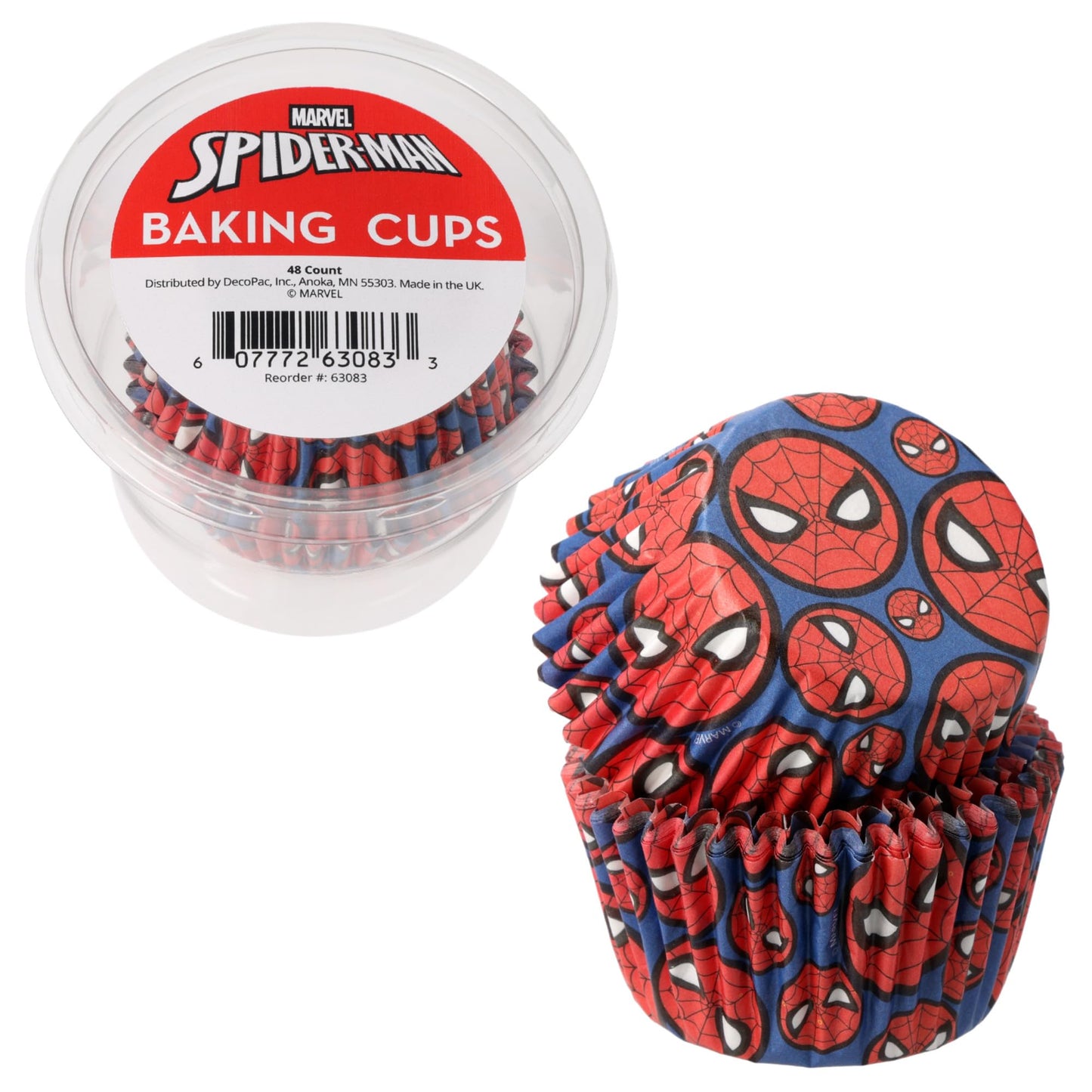 48 x Marvel Spider-Man Baking Cups By DecoPac | Standard Size Cupcake Liners | Greaseproof Paper Cases for Cupcakes, 1.8" x 1.25", Pack of 48