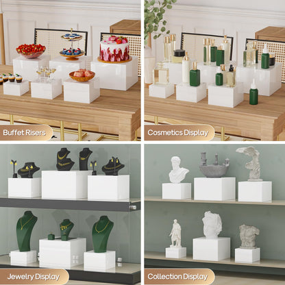 VANITURE 6 PCS Buffet Risers, Large Food Risers for Buffet Table, Display Stand Shelf for Party, Catering, Jewelry & Collectibles, White Acrylic Nesting Boxes for Food Display (10" 9" 8" 7" 6" 5")
