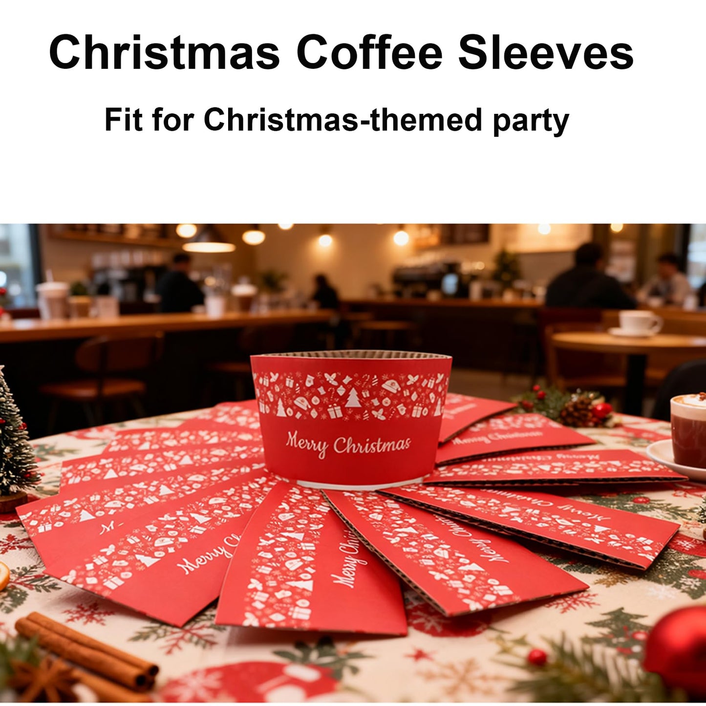 EchoDone Christmas Disposable Coffee Cup Sleeves Paper Corrugated Cup Jackets 200 Count Christmas Tree, Elk Pattern Fit for 90mm Diameter Cups 10oz 12oz 16oz (Without Cups)