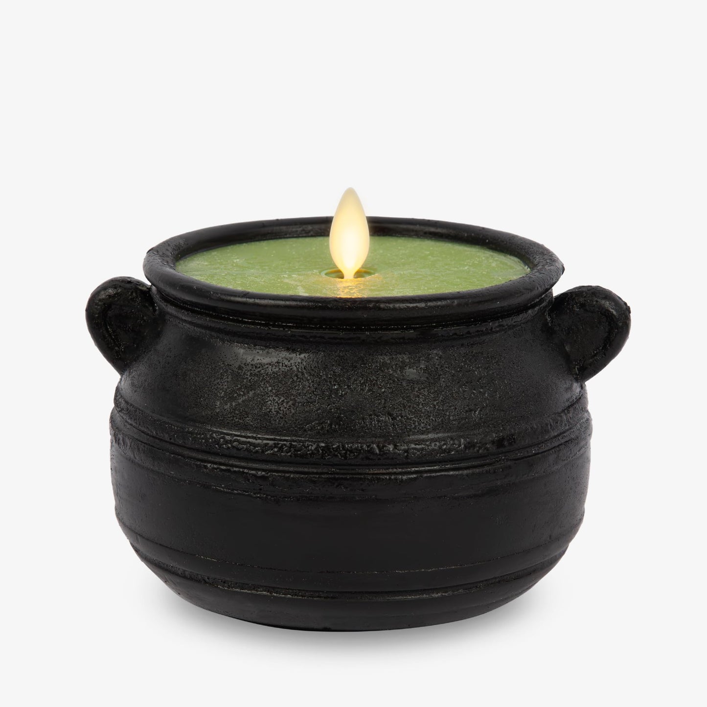 Luminara Green Potion Flameless LED Candle Cauldron Frosted Matt Black Painted Halloween Decoration Moving Flame Candle 5.7" x 4.25"