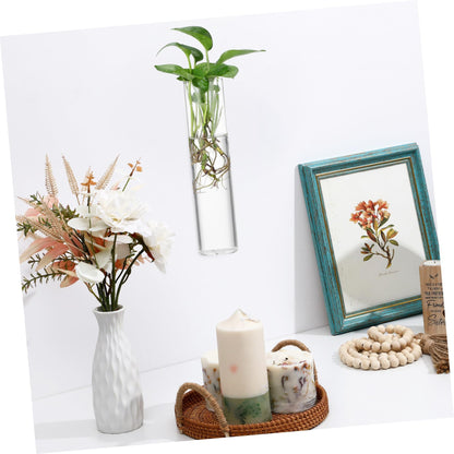 Zerodeko 2pcs Clear Glass Cylinder Wall Vases Sleek Hanging Glass Planters for Hydroponic Terrarium Plants Transparent Wall Mounted Floral Holders with Streamlined Design for Home and