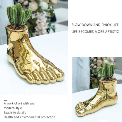 Unique Gold Vase with Planter Decorations Perfect for Weird Decor for Living Room Shelf Entryway (Golden, Large)
