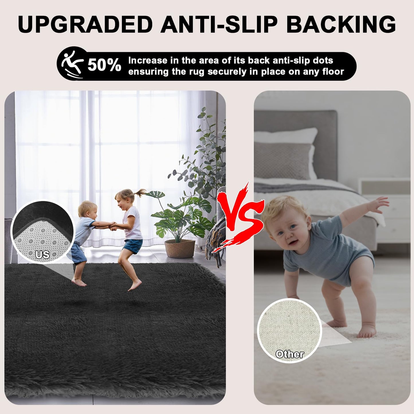 Black Shaggy Area Rug for Living Room Bedroom, Ultra Soft Fluffy Fuzzy Furry Rugs 4x6 ft, Upgrade Non-Slip Plush Shag Bedside Rug, Indoor Floor Carpet for Kids Girls Boys, Dorms, Nursery, Home Decor