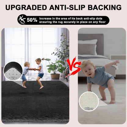 Black Shaggy Area Rug for Living Room Bedroom, Ultra Soft Fluffy Fuzzy Furry Rugs 4x6 ft, Upgrade Non-Slip Plush Shag Bedside Rug, Indoor Floor Carpet for Kids Girls Boys, Dorms, Nursery, Home Decor