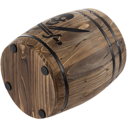 MyGift Rustic Burnt Wood Pirates Rum Cask Style Kitchen Utensil Crock, Vintage French Wine Barrel Cooking Tools Holder with Skull and Cutlass Sword Design