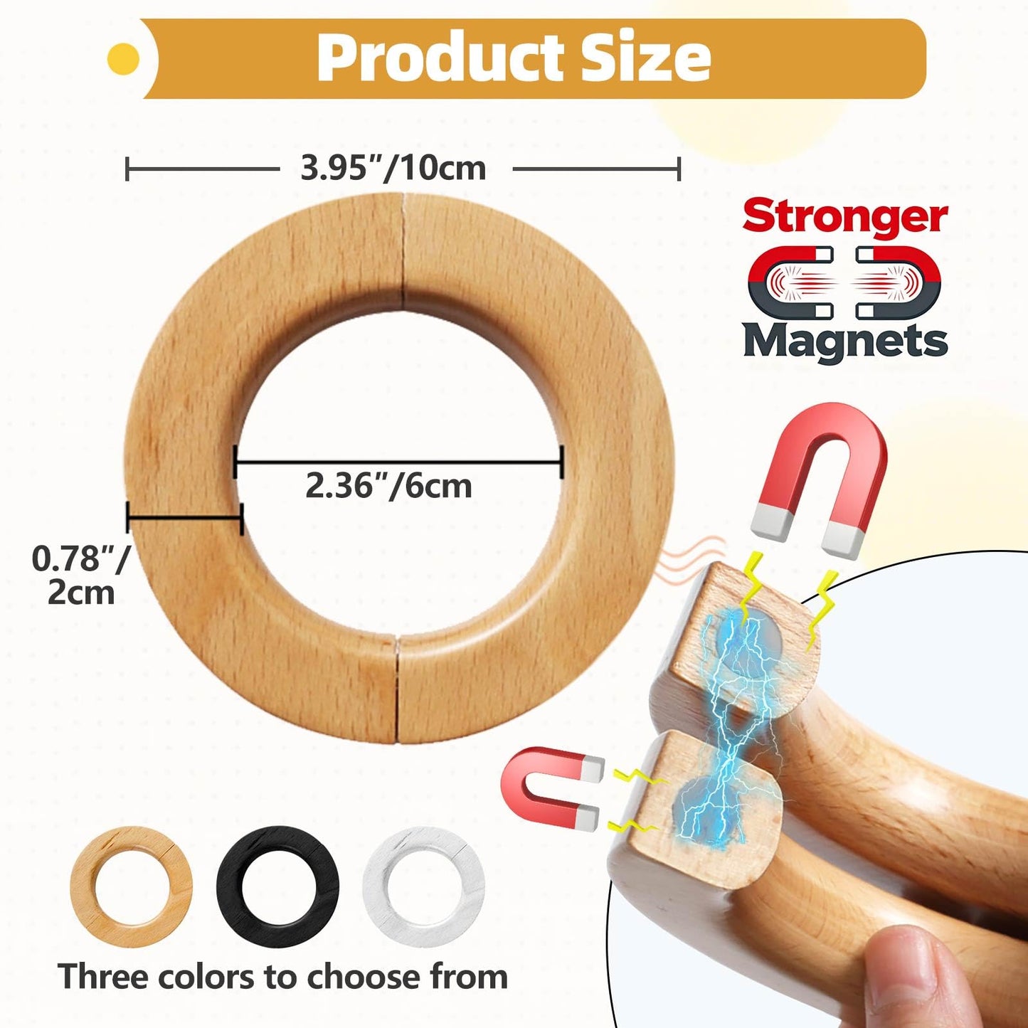 Magnetic Wood Curtain Holdbacks 1Pair – Strong Retro Tiebacks for Drapes, Window & Door, Use as Pants Hanger or Scarf Rack, European Style Organizer for Home, Nursery, Office (Wood)