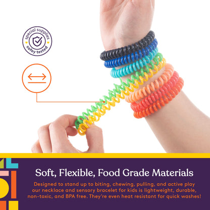 Special Supplies Chewy Jewelry Sensory Necklaces and Bracelets, 16 Pack, Soft and Flexible Silicone, Interactive Relief for Kids (Multicolor)