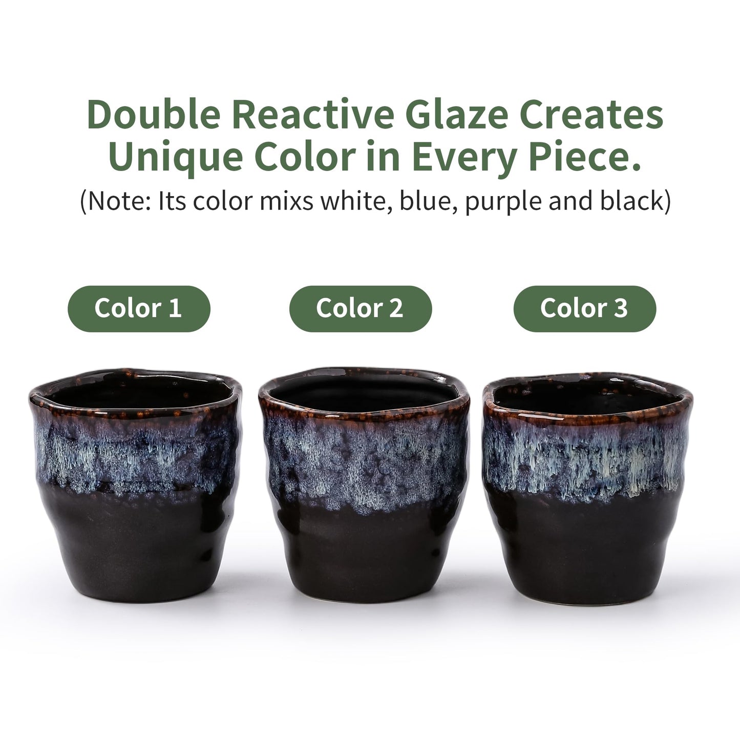 Pkeo Bbun 4+6 Inch Ceramic Planter Set of 2 with Drainage Hole,Saucer for Plants, Indoor-Outdoor Round Succulent Orchid Flower Pot- Cement Paint, Inner-pots not Larger Than 5 Inch Reactive Glaze Spot