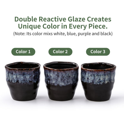 Pkeo Bbun 4+6 Inch Ceramic Planter Set of 2 with Drainage Hole,Saucer for Plants, Indoor-Outdoor Round Succulent Orchid Flower Pot- Cement Paint, Inner-pots not Larger Than 5 Inch Reactive Glaze Spot