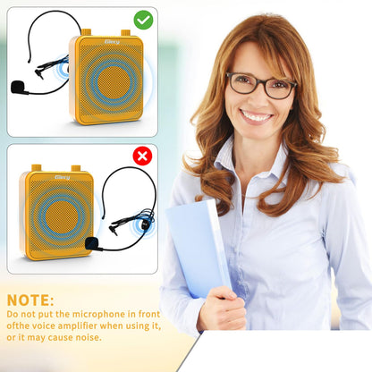 Giecy Voice Amplifier, Giecy 30W 2800mAh Rechargeable Personal Voice Amplifier with Microphone Headset, Portable Speaker for Multiple Locations Classroom, Meetings and Outdoors (G300-Yellow)