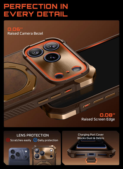 SUPCASE for iPhone 17 Pro Max Case with Kickstand (Unicorn Beetle Grip), [Camera Control Cover] [Compatible with MagSafe] [Military-Grade Drop Protection] Premium Leather Magnetic Phone Case, Brown