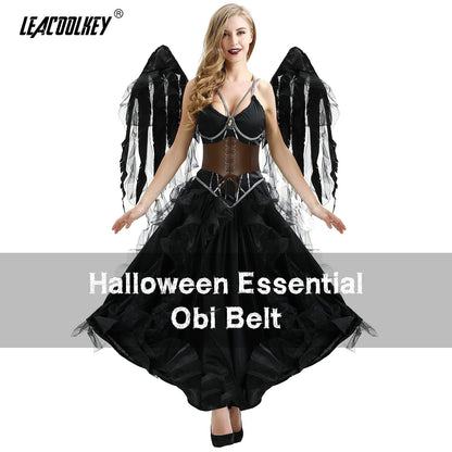 LEACOOLKEY Lace-up Cinch Belt, Women Corset Waist Belt, Tied Corset Elastic Belt, Obi Belt for Women for Dress, Halloween Accessories