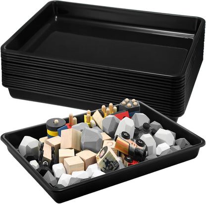 Maitys 15 Pcs Flat Plastic Trays 16.1 x 11.8'' Sensory Storage Tray Paper Stackable Classroom Bins for Office Home Organizer Arts and Crafts Supplies(Black)