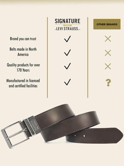 Levi Strauss Signature - Premium Leather Reversible Belt for Men for Jeans, Work, Dress & Casual pants | Cinturon Para Hombre (Brown/Black/Stitch Creased Edge, 46-48)