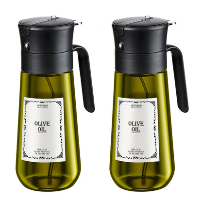 Glass Olive Oil Dispenser for Kitchen, 2 In 1 Oil Dispenser Bottle & Oil Sprayer for Cooking, Auto Flip Cap, 18oz Black (Light Blockage)