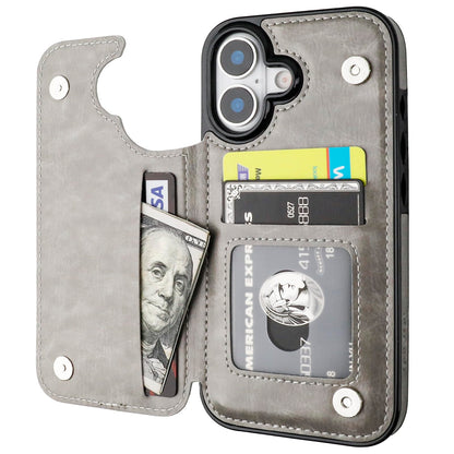ONETOP Compatible with iPhone 17 Wallet Case with Card Holder, PU Leather Kickstand Card Slots Case, Double Magnetic Clasp and Durable Shockproof Cover 6.3 Inch (Gray)