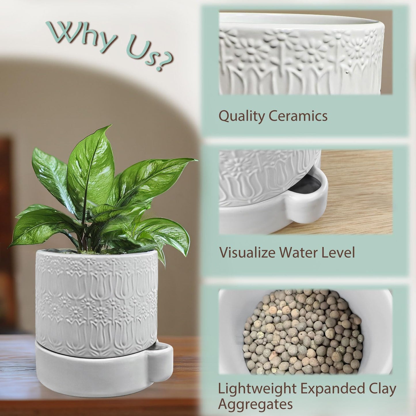 AmiCera Ceramic Plant Pots, Ceramic Outdoor Planters with Drainage Holes, Modern Planters for Indoor Plants, Black Flower Pot Relief Design, Decorative Gardening Gift for Plant Lover, 5.5 Inch