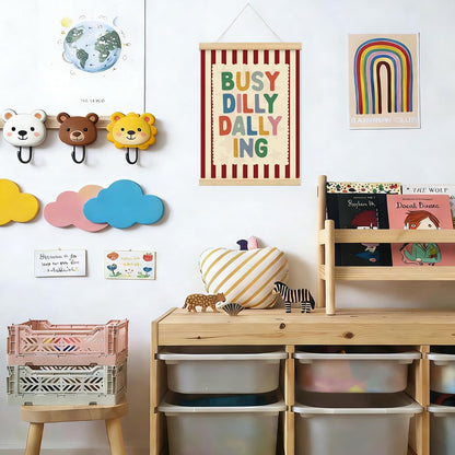 STHTTSW Playroom Wall Decor, Positive Quote Busy Dilly Dallying Art, Boho Classroom Decor, Apartment Nursery Wall Art for Toddler Boys Girls, Kids Room Baby Room Essentials, 12x16 Inches