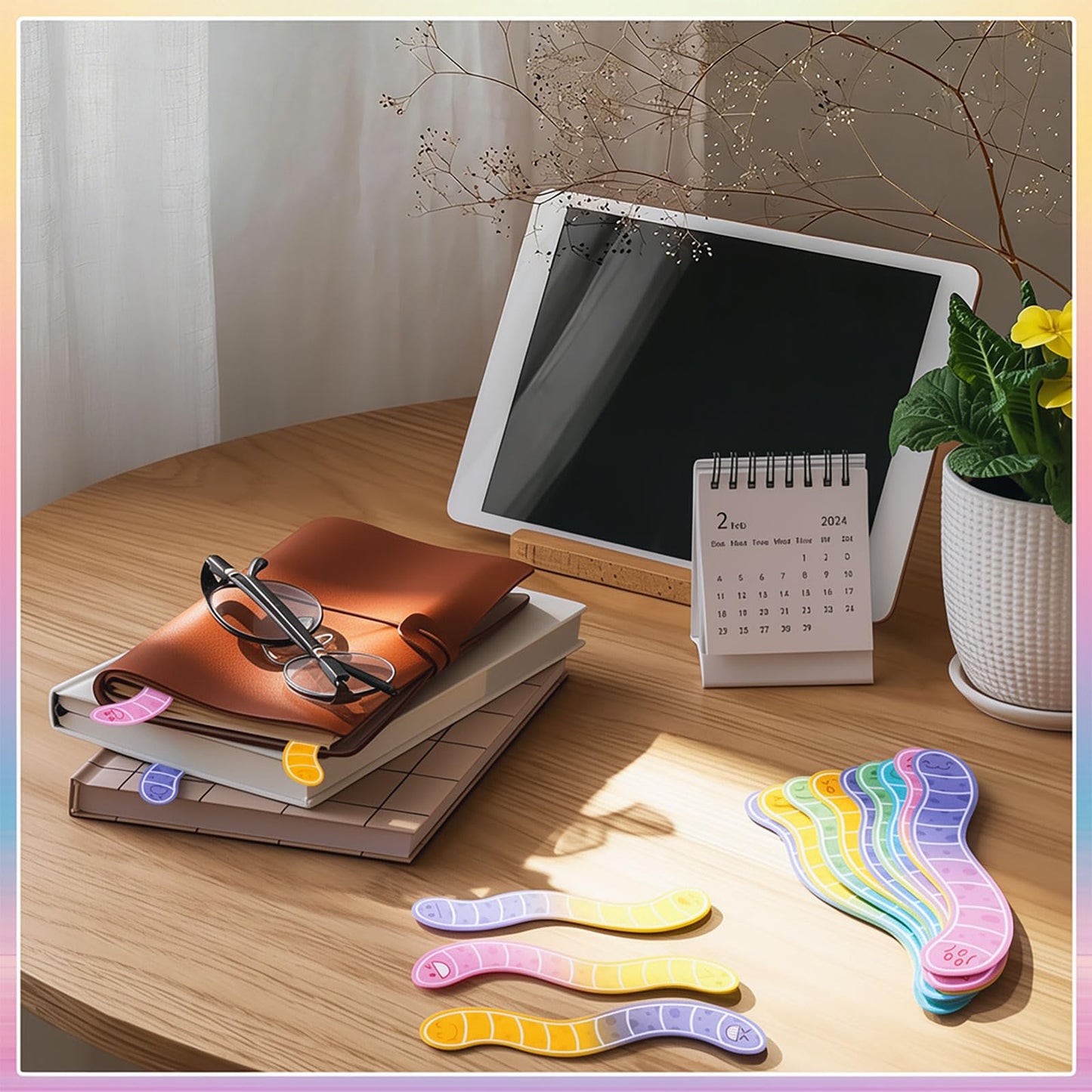HCEWSBFD 120 Pcs Worm Bookmarks Bulk Cute Holographic Glitter Gummy Worm Bookmarks Cute Book Marks for Writers Readers Classroom Rewards, Student Rewards, Bookish Bulk Supplies for Teachers