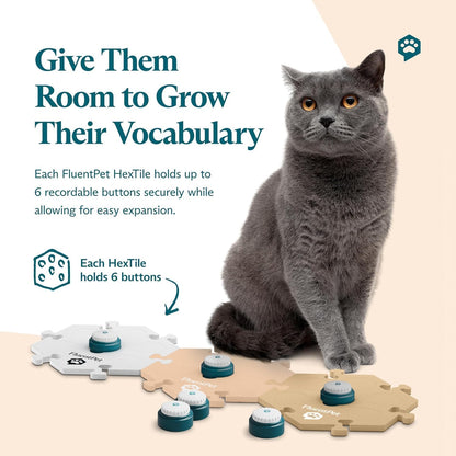 FluentPet Speak Up Get Started Kit with Clearer Upward-Facing Sound - 6 Recordable Buttons for Dogs & 3 Beige HexTiles | Dog & Cat Communication Buttons Set | with Batteries