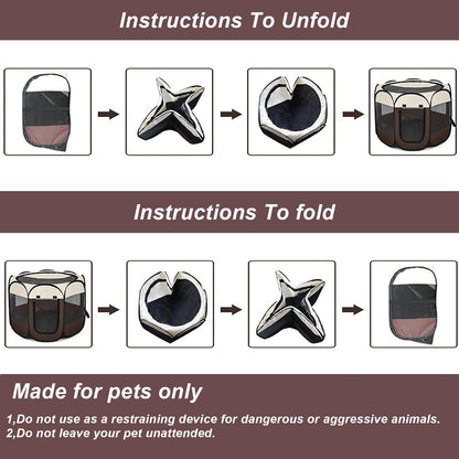 Portable Pet Playpen, 8-Panel Indoor/Outdoor Puppy Pen with Shade Cover & Travel Bag - Waterproof Dog Cat Tent Includes Collapsible Bowl